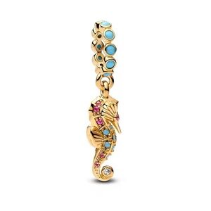 Gold Seahorse Charm with Pink and Blue crystal rhinestones